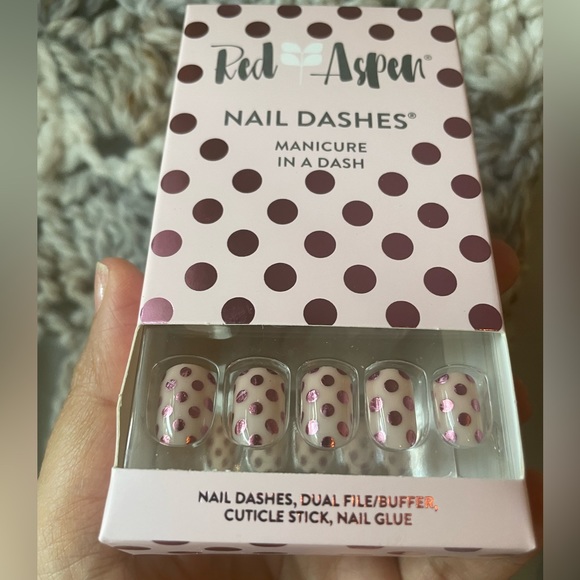 Red Aspen Nail Dashes in Dash Away Pink Polka Dot Press On Nails NEW - Picture 2 of 4